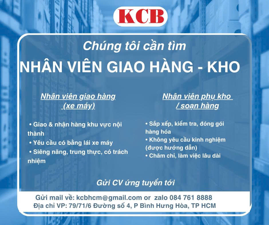 Tuyển dụng nhân viên giao hàng KCB group trong Tháng 3/2026